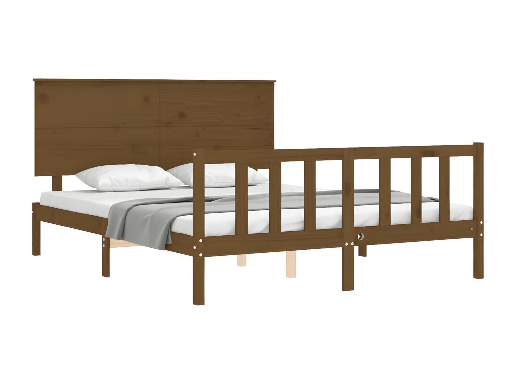 Bed frame without mattress, honey brown, solid wood