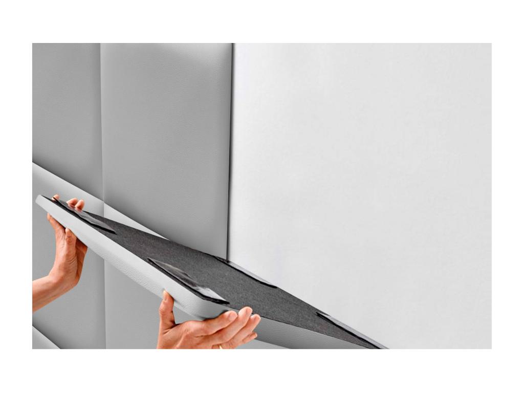 Meublita Upholstered Headboard in High-Quality Faux Leather, Meublitaérieure composed of interchangeable self-adhesive panels, light grey, 110 cm