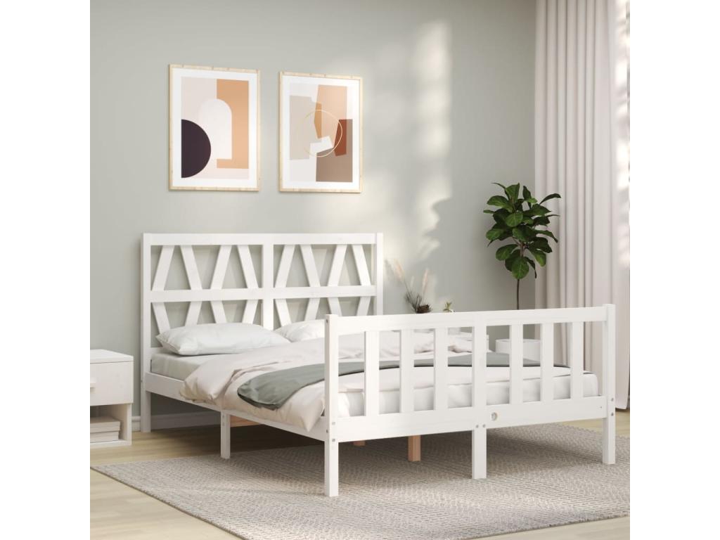 Bed frame with white headboard, 120x200 cm, solid wood