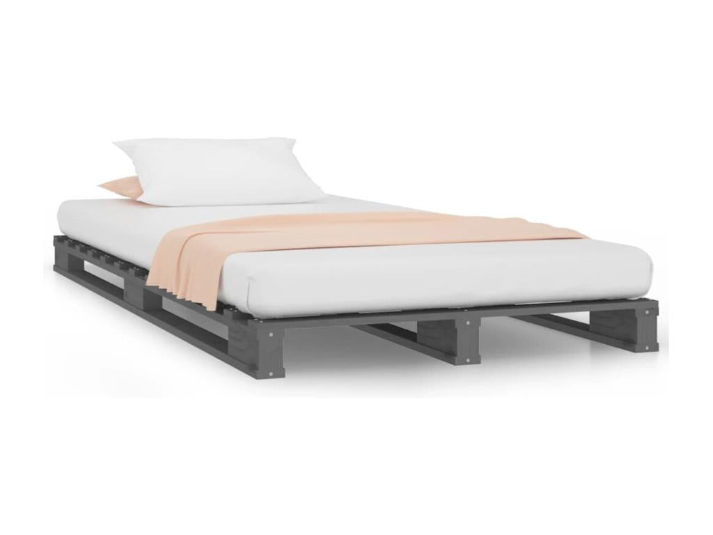 Grey pallet bed without mattress, 100x200 cm, solid wood