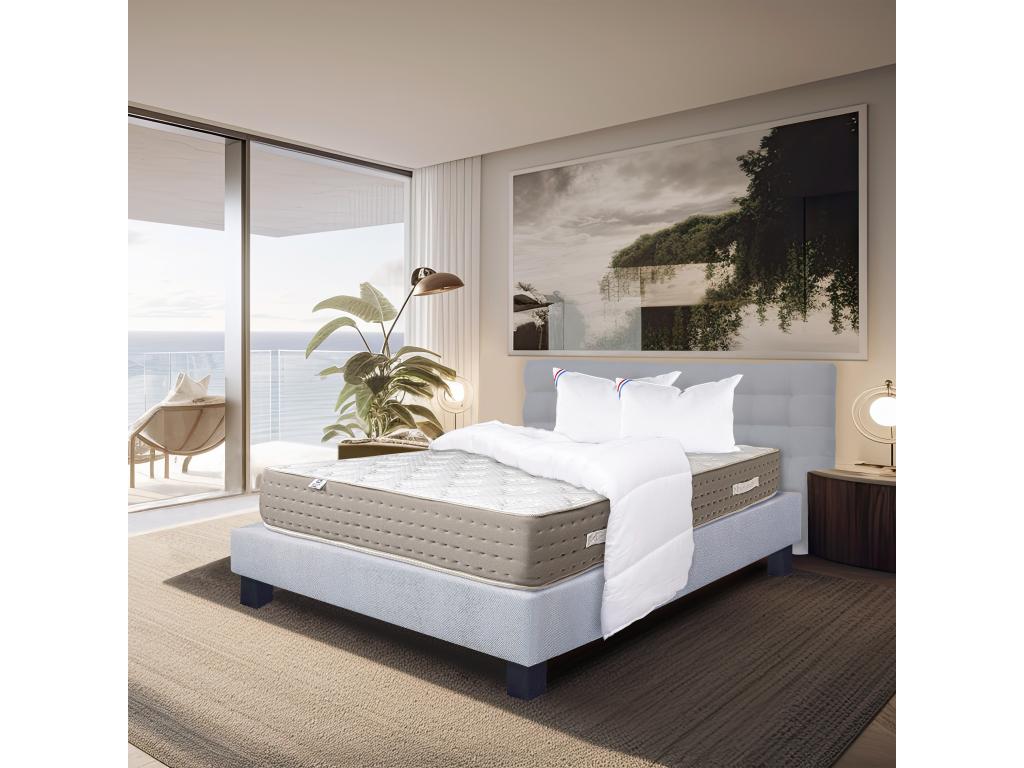 Dreamlux 160x200 cm Mattress Set with 26 cm Grey Slatted Base, 2 Pillows, and Duvet (TDL)