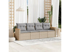 Garden furniture set with cushions, 4 pieces, beige woven resin