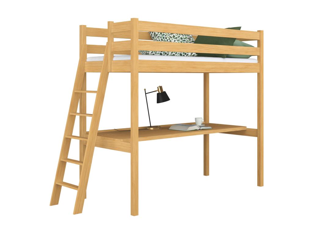 Wooden loft bed - with desk N02 Natural Pine 120x180