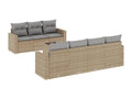 8-piece garden furniture set with cushions, beige woven resin
