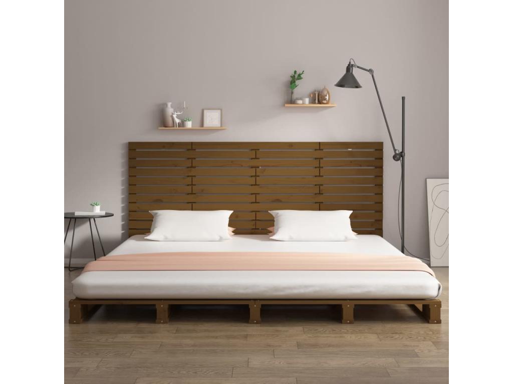 Wall-mounted headboard, honey brown, 206x3x91.5 cm, solid pine wood