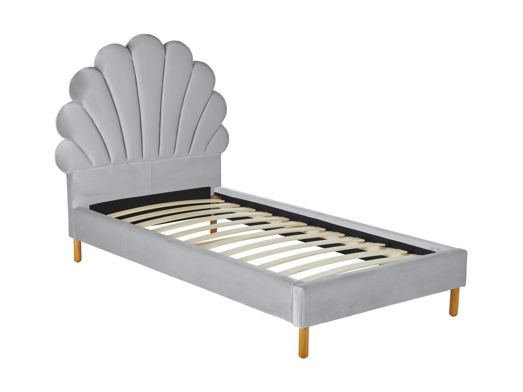 Shell bed 90x190 cm - Velvet - Light grey - Meublita