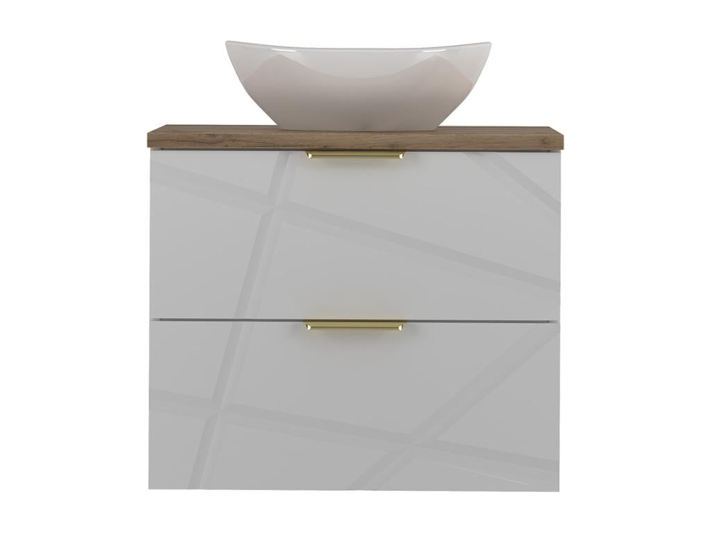Meublita White and Wood 60cm Single Sink Vanity Unit and Tall Cabinet