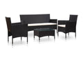 4-piece garden furniture set with cushions, black woven resin