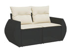 10-piece garden furniture set with cushions, black woven resin
