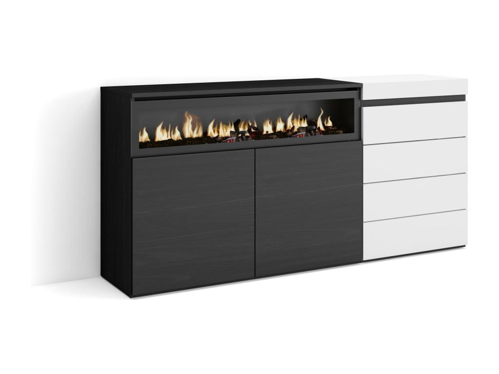 Sideboard 135x57x75 cm Bedroom Room Electric Fireplace Chest of Drawers White Buffet