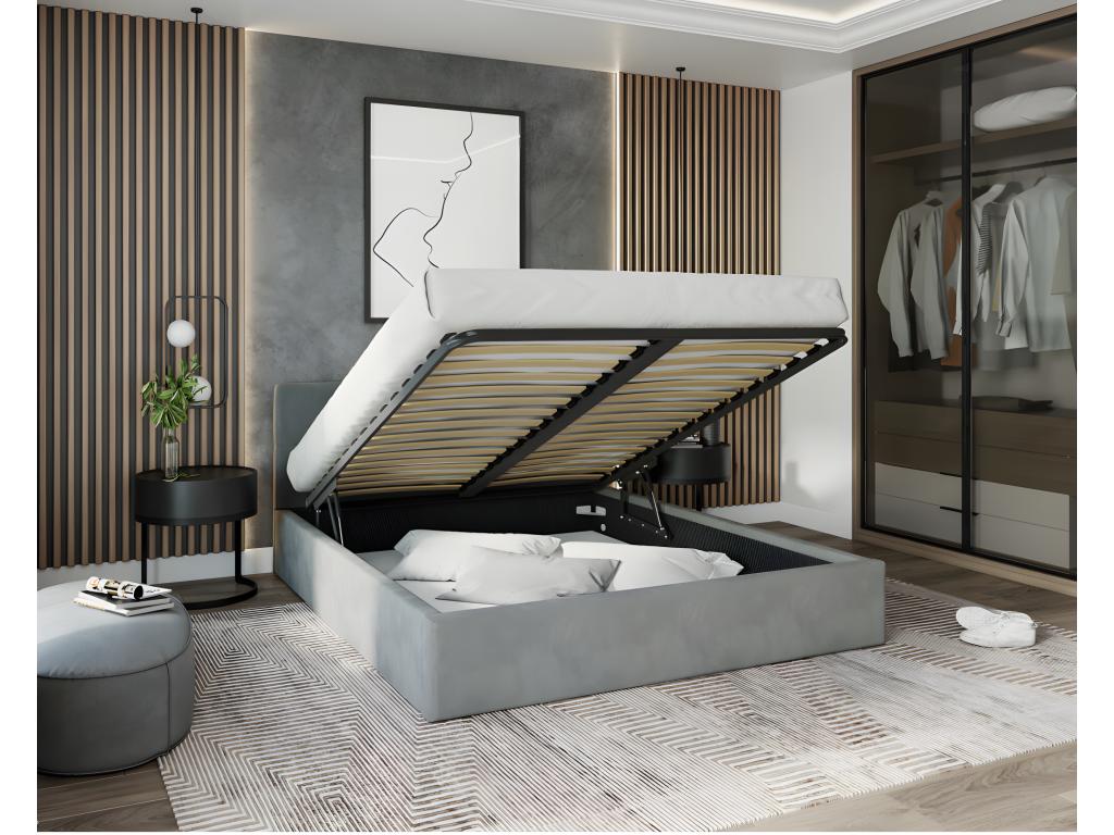 Meublita 160x200 Storage Bed - Slatted Base Included - Light Grey