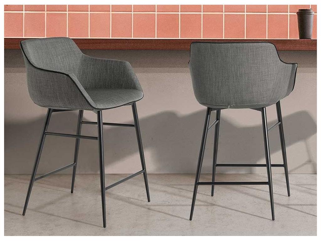 Meublita high chair in grey fabric with black steel legs - Set of 2 - Colour: Meublita 71 Light Grey