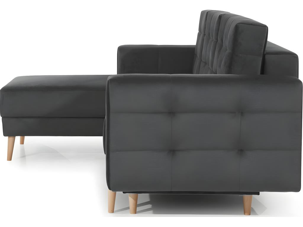 Meublita VELOURS convertible corner sofa - in quality fabric, 5-seater, anthracite grey, left-hand corner (as seen from the front)