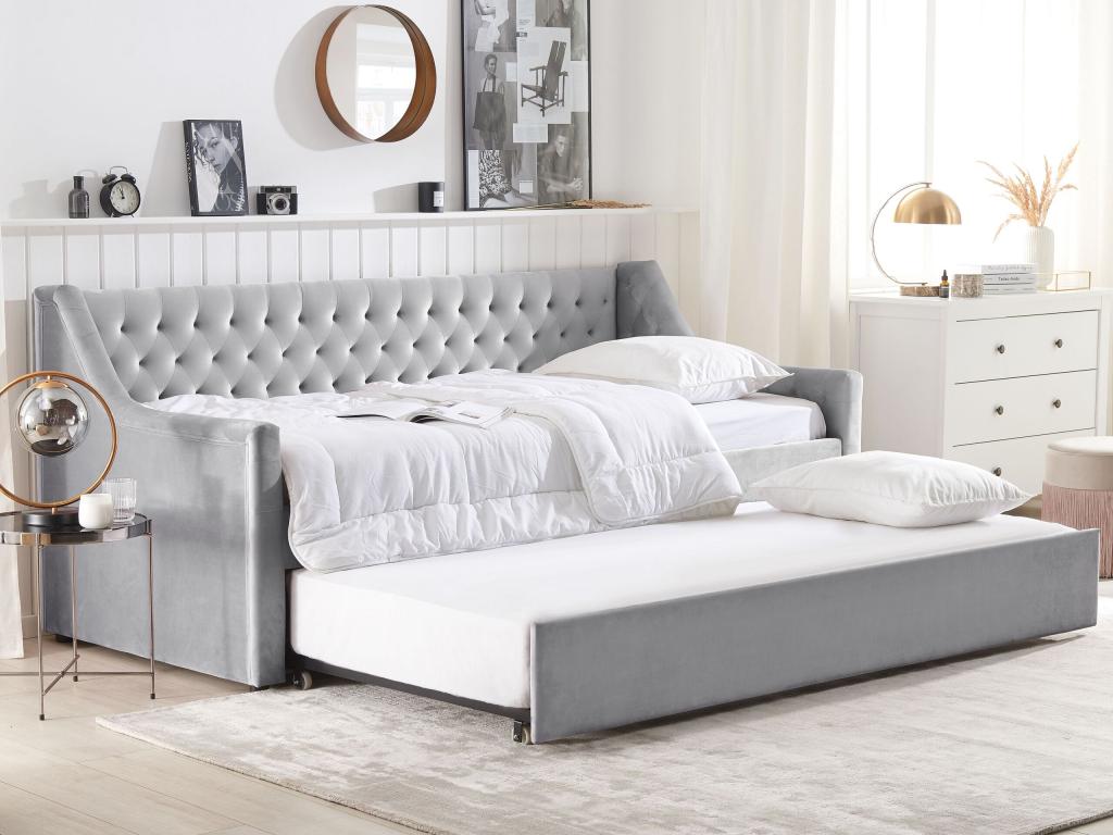 Meublita Velvet Trundle Bed 90x200 cm Light Grey