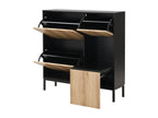 Shoe cabinet with folding bench - 3 drop-down doors - Black / Natural