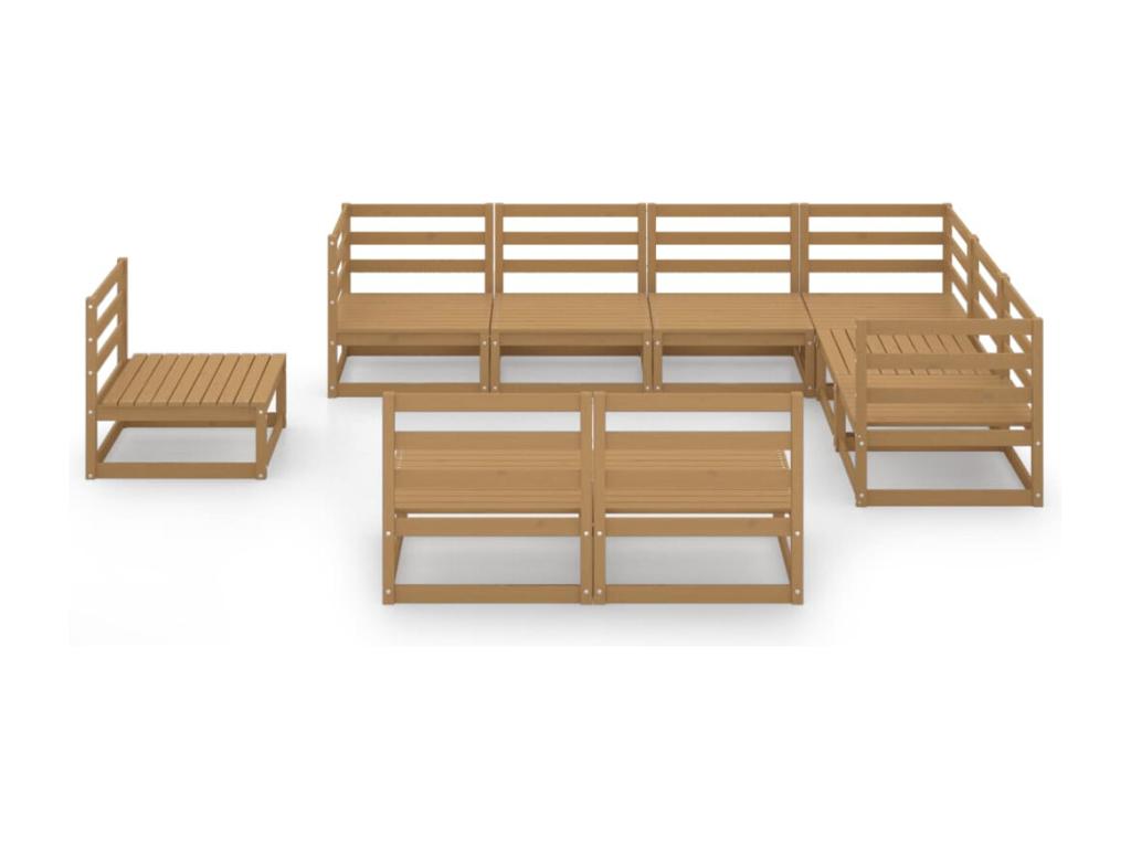 9-piece garden furniture set, honey brown, solid pine wood