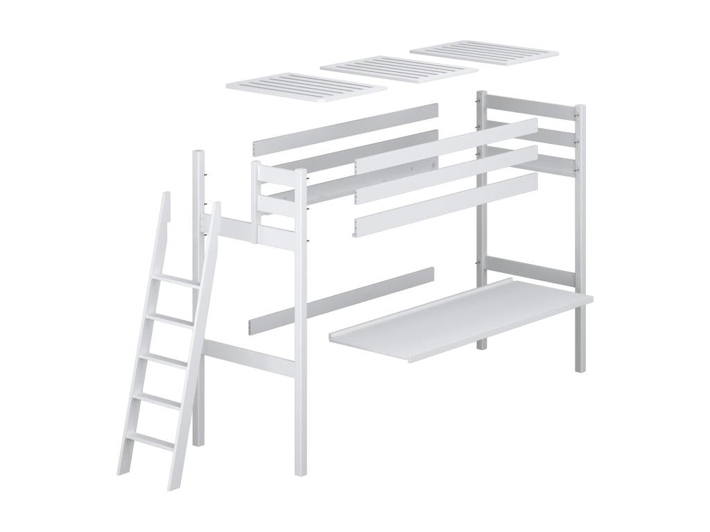 Wooden loft bed - with desk N02 Black / Natural Oak 100x200