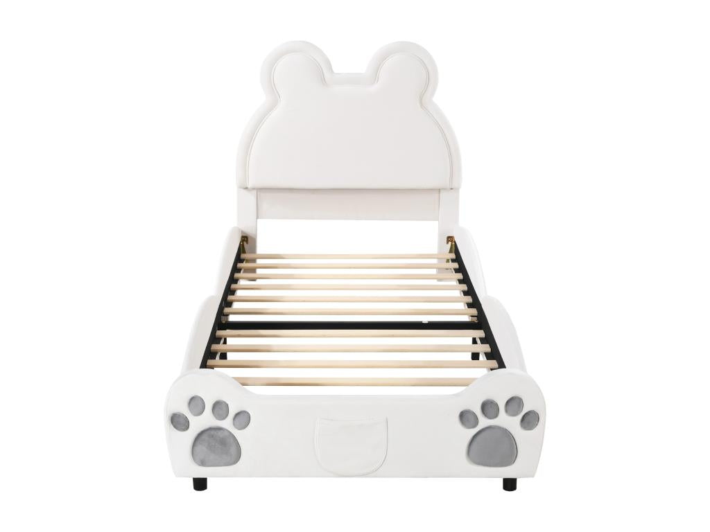 White upholstered single bed for children, 90x200 cm, in skin-friendly velvet