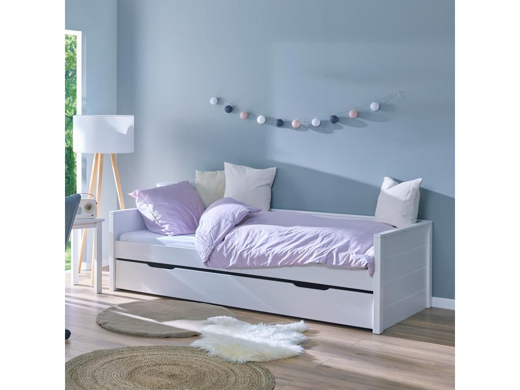Meublita - Trundle Bed 90x200cm in Solid Pine, White Stained