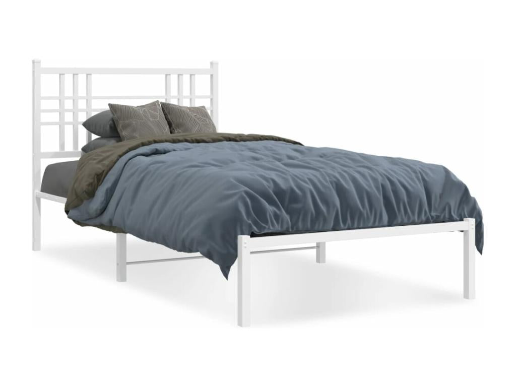Metal bed frame with white headboard, 100x190 cm