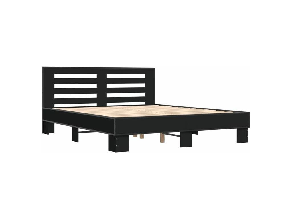 Black bed frame 150x200 engineered wood and metal