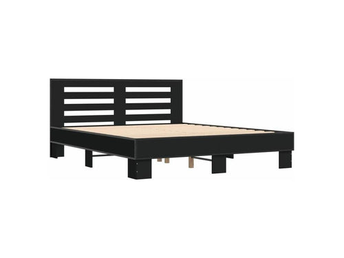 Black bed frame 150x200 engineered wood and metal