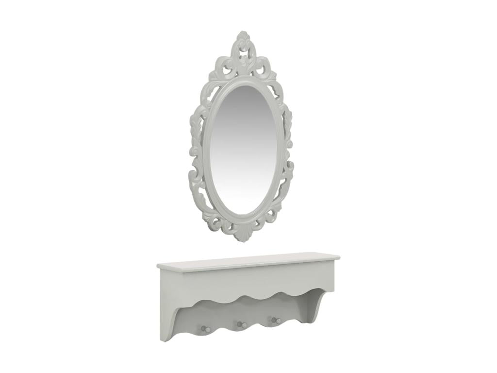 Wall-mounted shelf for keys and jewelry with mirror and hooks, Grey
