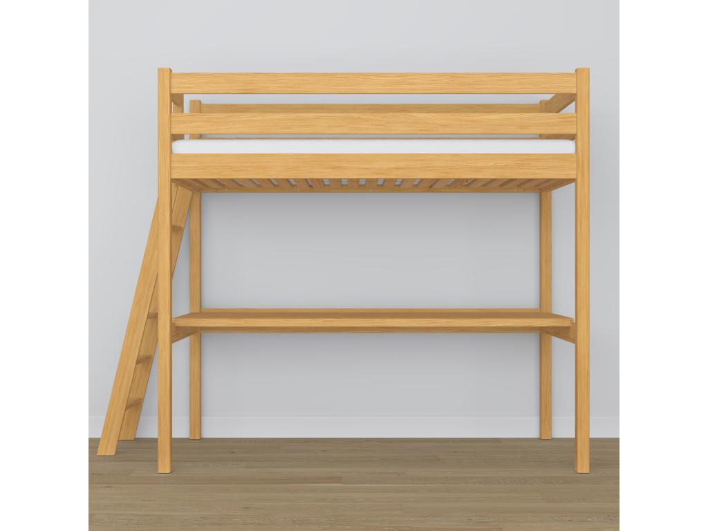 Wooden loft bed - with desk N02 Natural Pine 120x180