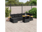 8-piece garden furniture set with cushions, black woven resin