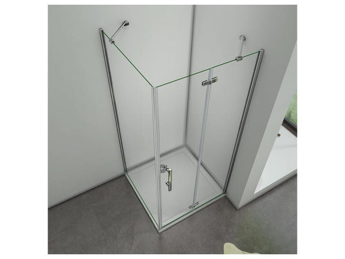 Pivoting shower enclosure 100x90x195cm, 100cm shower door, side panel with corner fixing bar, 6mm tempered glass
