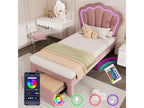 90x200 cm velvet bed with drawers and app-controlled LED lighting - Pink