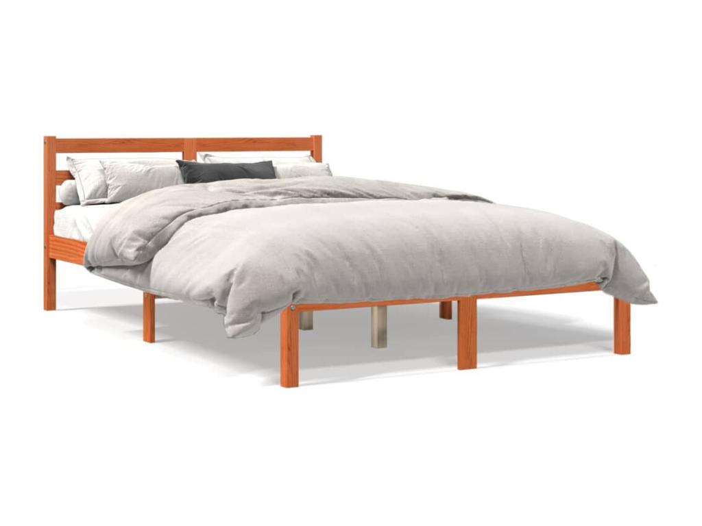Bed frame without mattress, brown wax finish, 140x200cm, solid pine wood