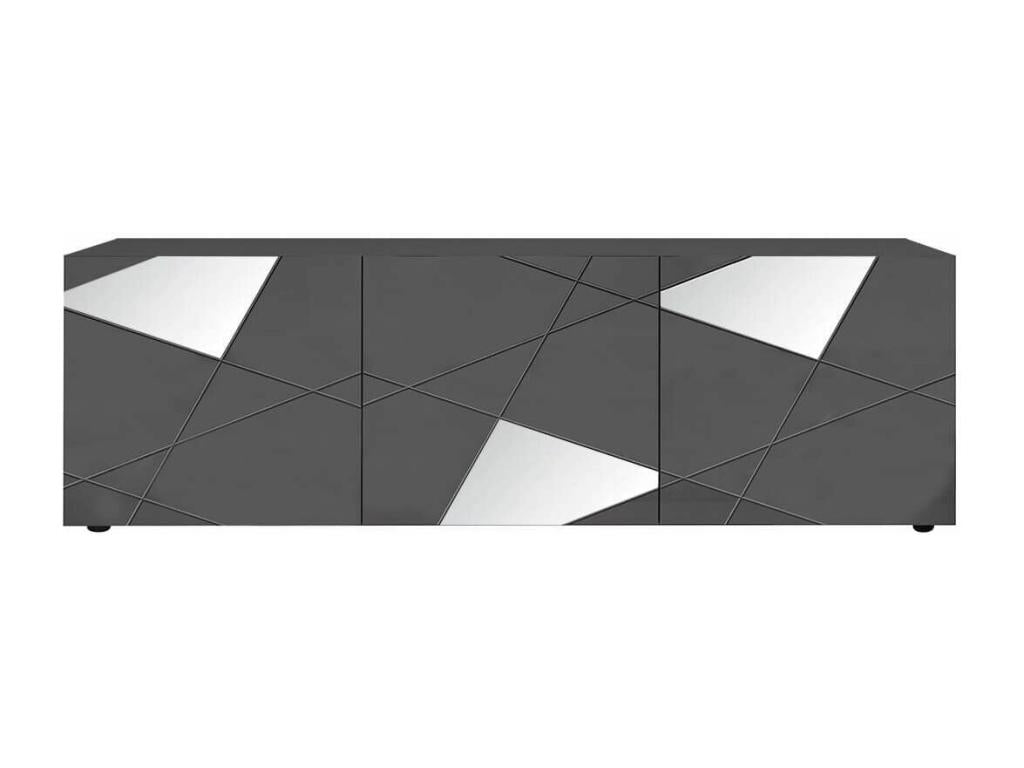 Meublita - 3-Door TV Stand in Carbon Grey Finish with Screen Prints and Mirrors