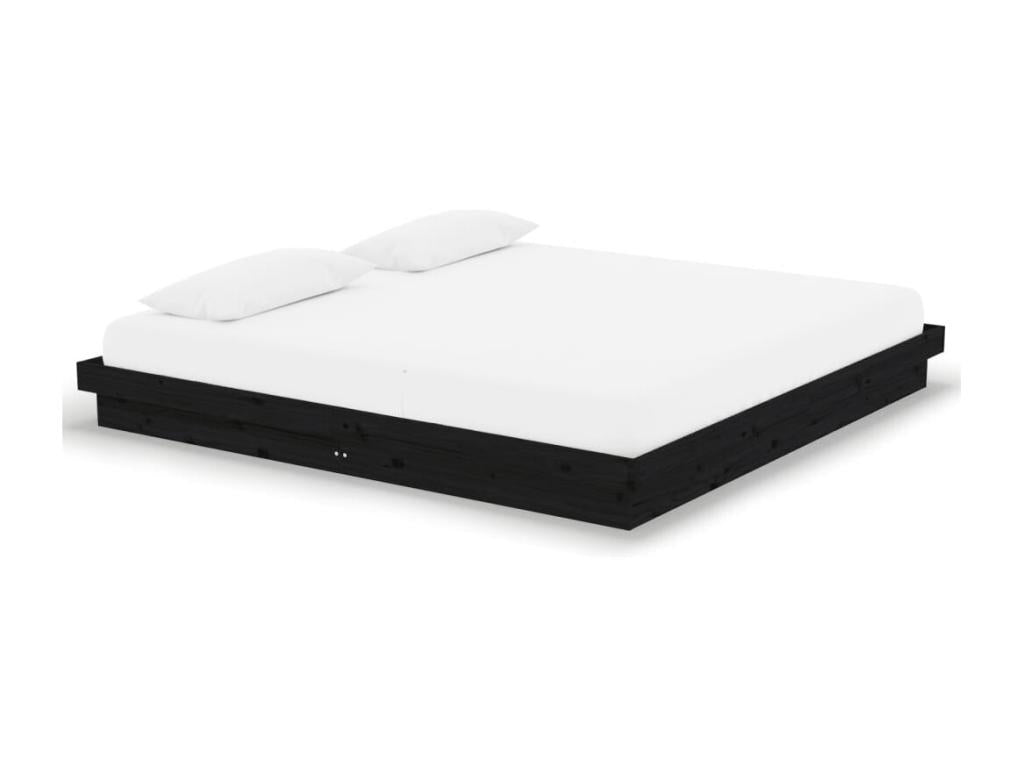 Black Solid Wood Bed Frame 200x200 cm