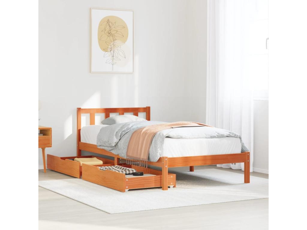 Bed frame without mattress brown wax 90x190 cm solid pine wood