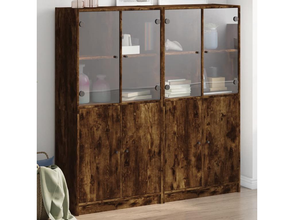 Bookcase with smoked oak doors, 136x37x142