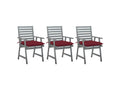 Set of 3 outdoor dining chairs and cushions, Meublita solid wood