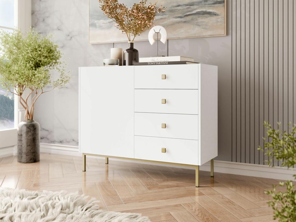 Meublita Nunove 100 White Chest of Drawers with Drawers and Doors 85x100x39cm