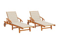 Set of 2 sun loungers with cushions, solid wood furniture