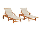 Set of 2 sun loungers with cushions, solid wood furniture