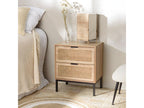 Meublita - Bedside table with 2 drawers, natural cane, black metal legs