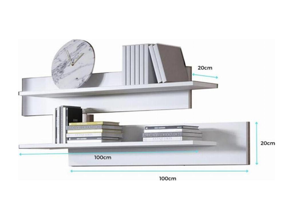 Set of 2 White Shelves for Living Room/Dining Room, 100x20x20cm, Meublita