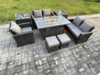 7-Seater Rattan Garden Furniture Set, Gas Fire Pit Table, 2 Side Tables