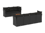 8-piece garden furniture set with cushions, black woven resin
