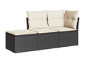 3-piece garden furniture set with cushions, black woven resin