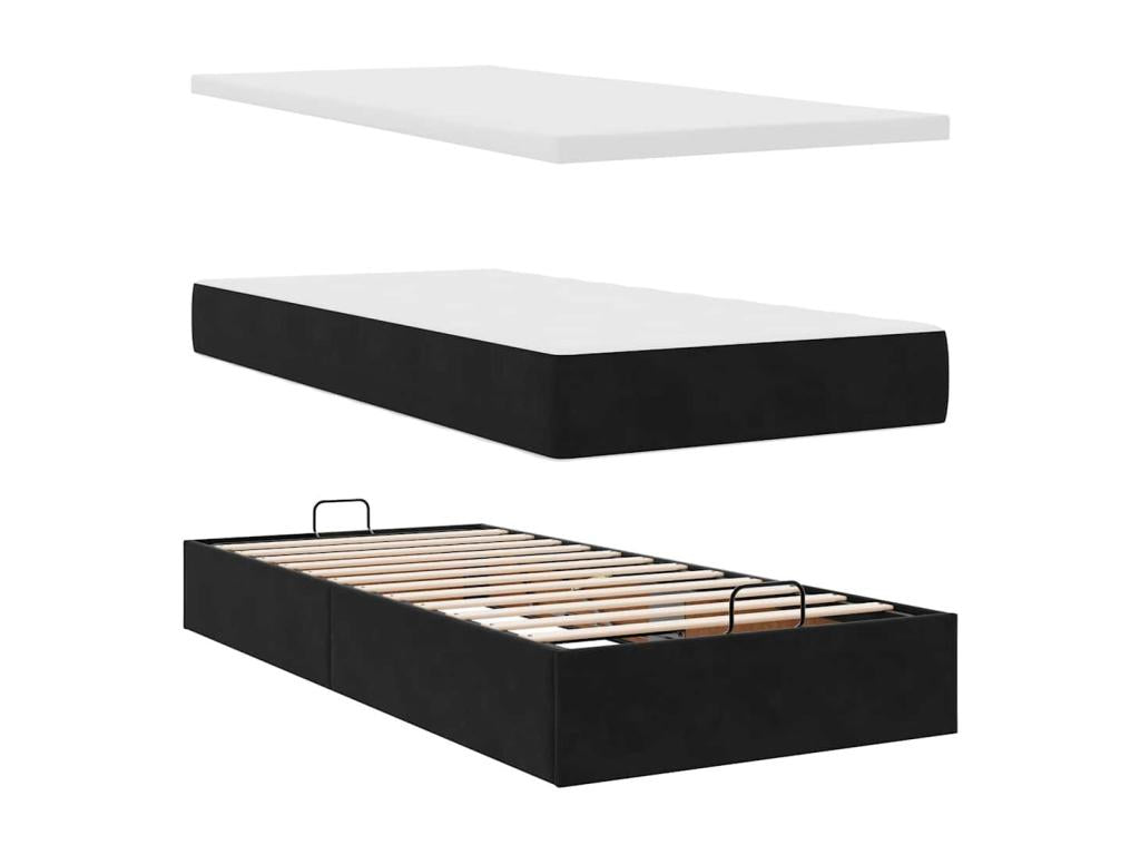 Ottoman bed frame with black 90x190 cm velvet mattress