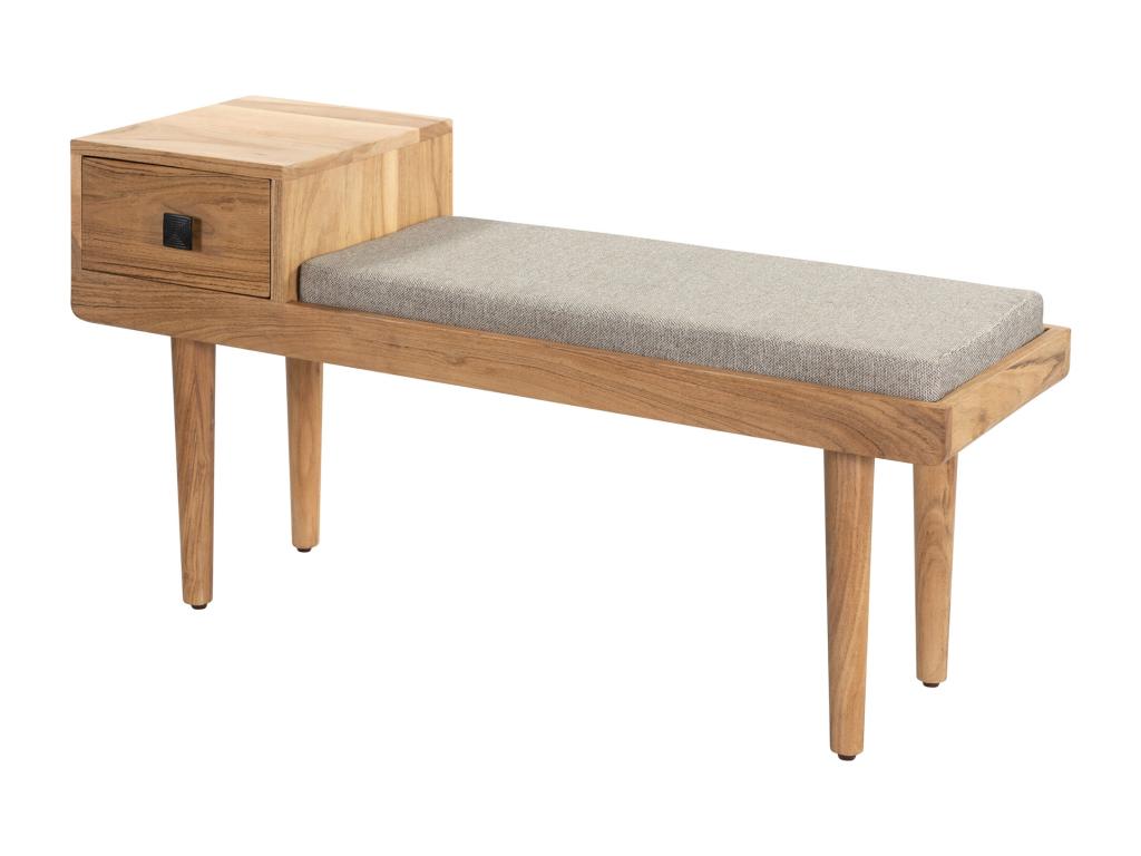 Entryway bench in wood and grey fabric with drawer - Meublita