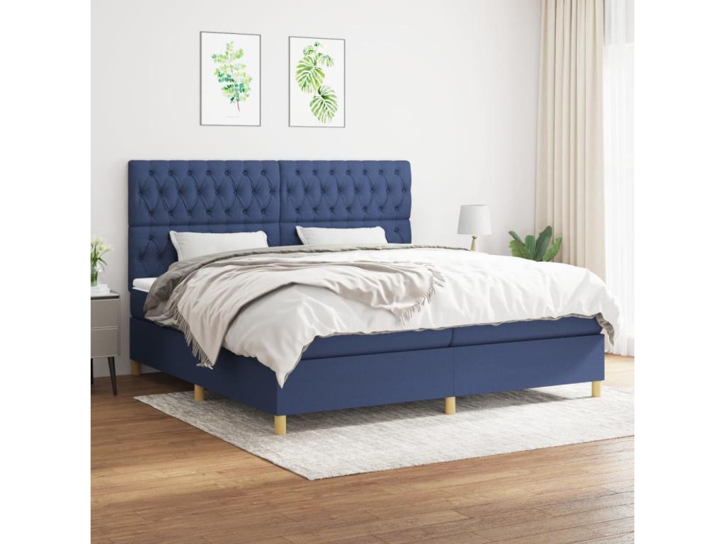 Upholstered bed base with mattress, blue, 200x200 cm, fabric, 5
