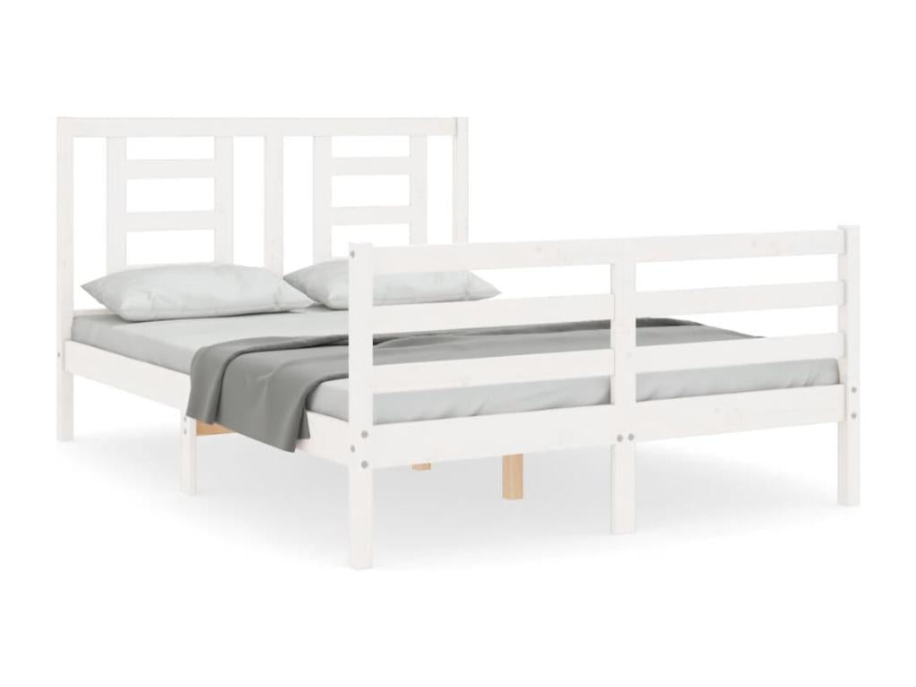 Bed frame with white headboard, 140x190 cm, solid wood