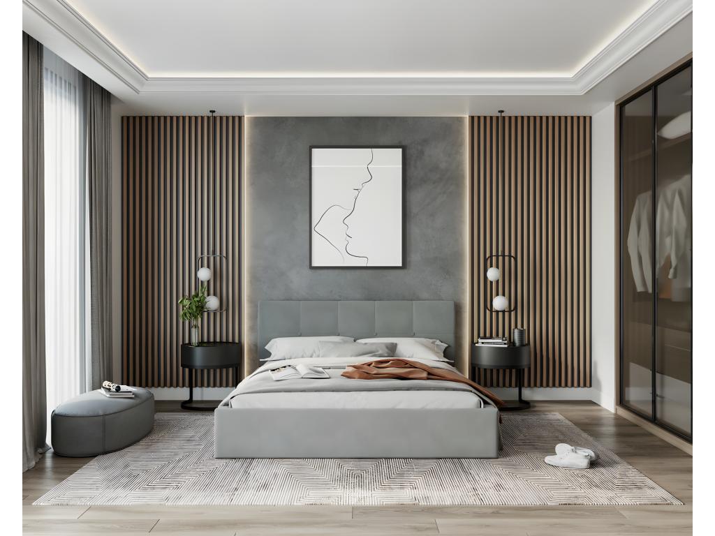 Meublita 160x200 Storage Bed - Slatted Base Included - Light Grey